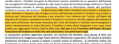 C’è Anna che non può più abbracciare suo marito Rino, c’è Antonio costretto a rivedere sua madre Eugenia solo dopo aver fatto il tampone. Le Rsa, terrorizzate dalle morti degli anziani e dalle inchieste, hanno messo paletti rigidissimi: niente giardino, niente uscite (se non essenziali), niente contatto coi familiari e con gli altri ospiti delle strutture